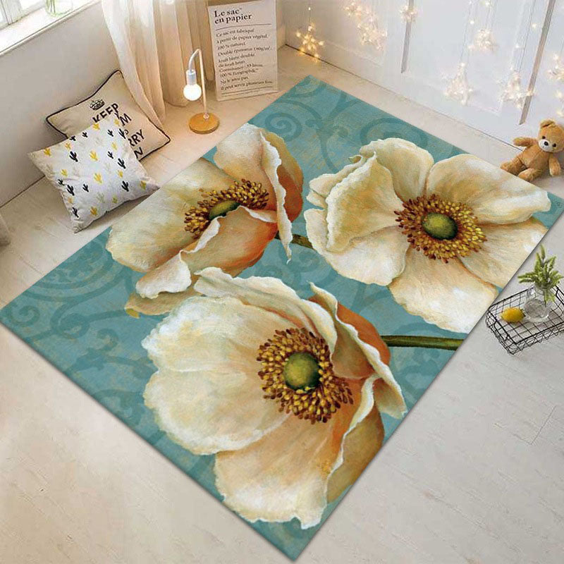 Vintage-Blumen-Druck-Teppich, Polyester-Teppich, rutschfeste Rückseite, Innenteppich für Heimdekoration