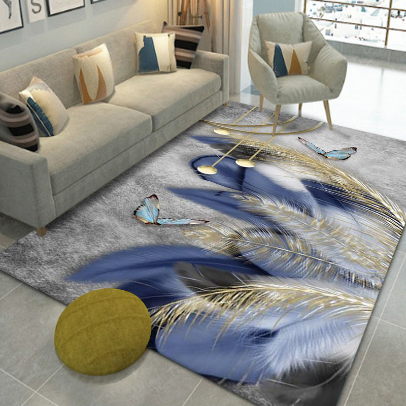 Luxury Carpet Polyester Feather Printed Rug Non-Slip Backing Indoor Rug for Home Decoration