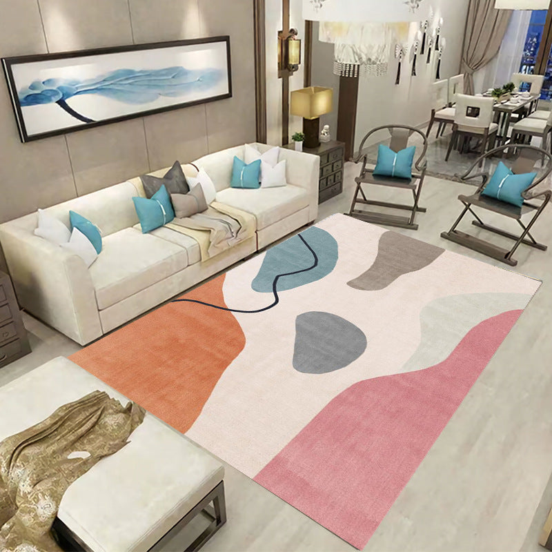 Tapis nordique rose en Polyester, bloc de couleur, tapis d'intérieur résistant aux taches, pour la décoration de la maison