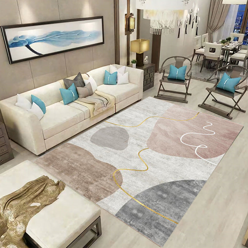 Tapis nordique rose en Polyester, bloc de couleur, tapis d'intérieur résistant aux taches, pour la décoration de la maison