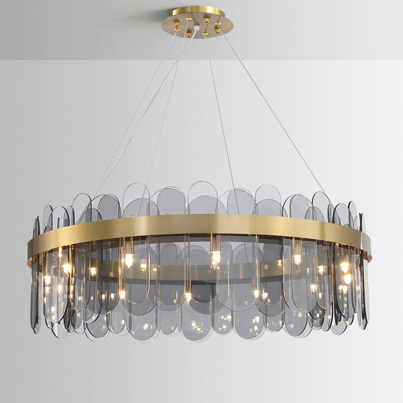 Drum Chandelier Light Fixture Vintage Glass Pendant Lighting for Restaurant