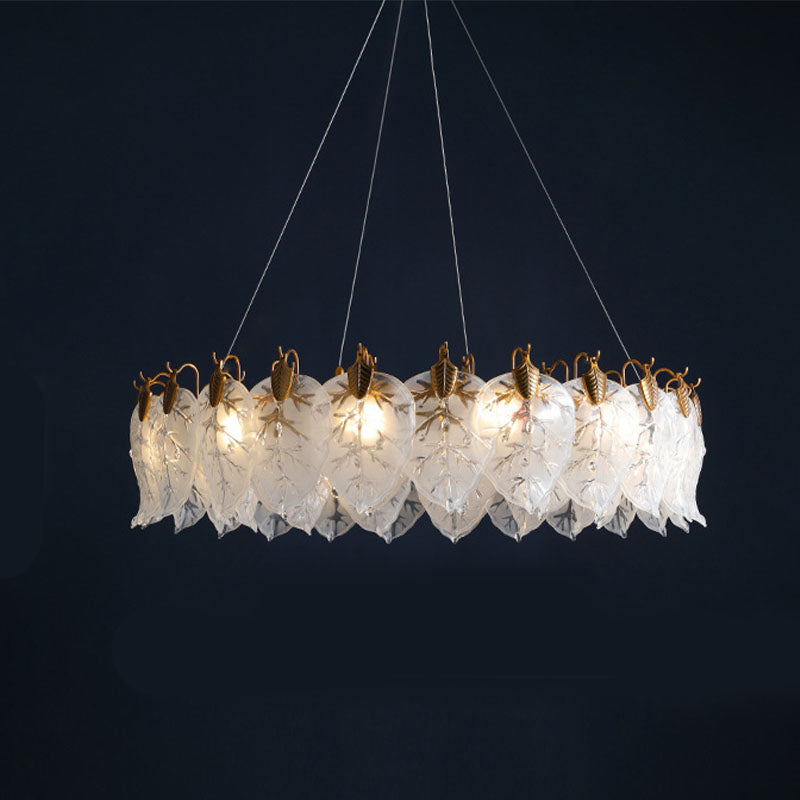Leaf Chandelier Light Fixture Modern White Glass Pendant Lighting for Restaurant