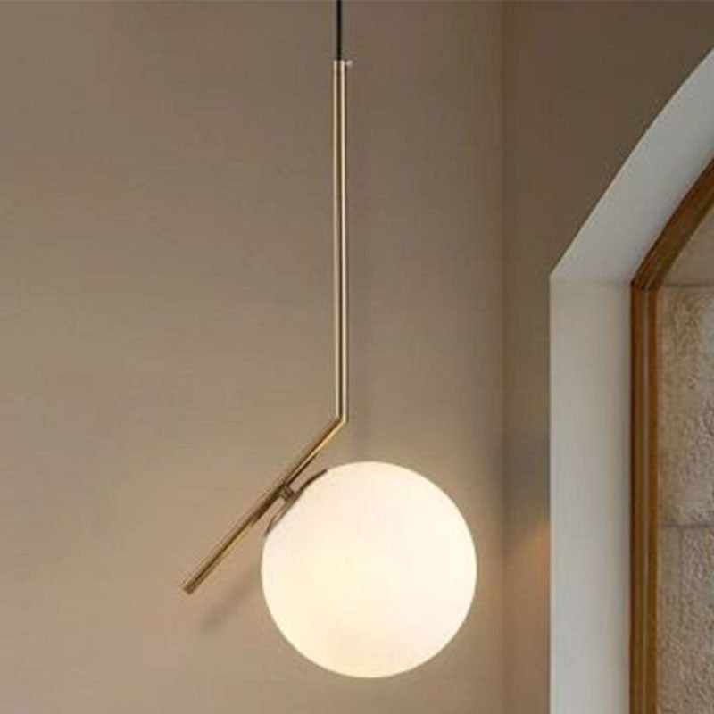 Colgante de forma de bola contemporánea de vidrio blanco 1 colgante de cabeza para comedor
