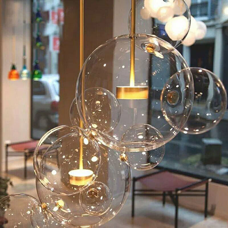 1 pendentif en forme de globe léger avec un luminaire d'éclairage de suspension moderne en verre transparent