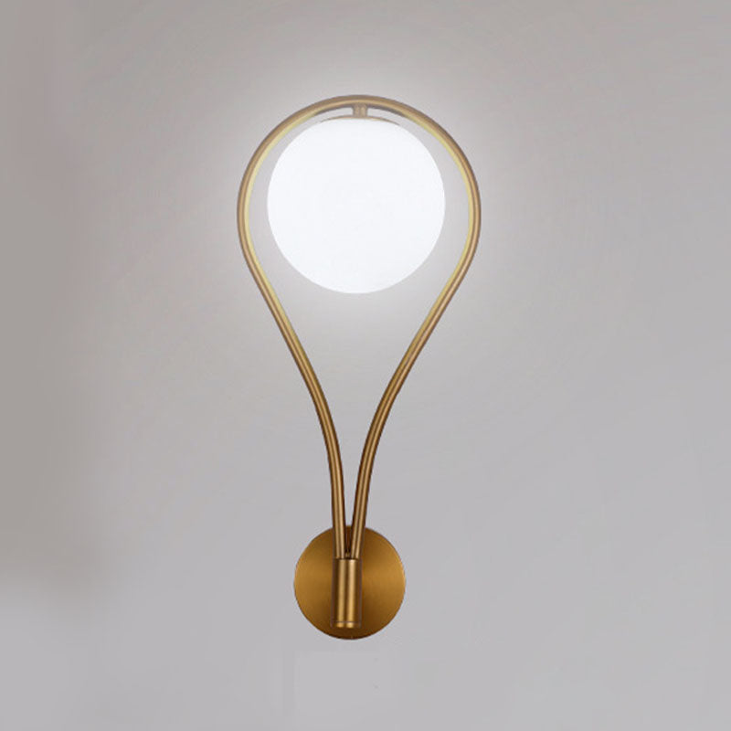 Contemporary Style Metal Wall Sconce with White Glass 1 Light Wall Lamp for Bedside