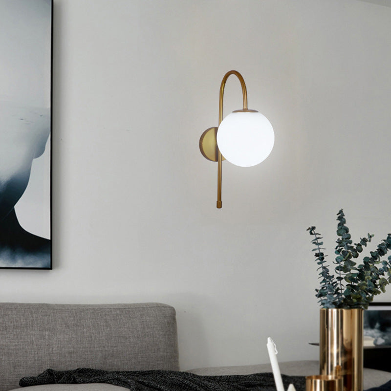 Contemporary Style Metal Wall Sconce with White Glass 1 Light Wall Lamp for Bedside