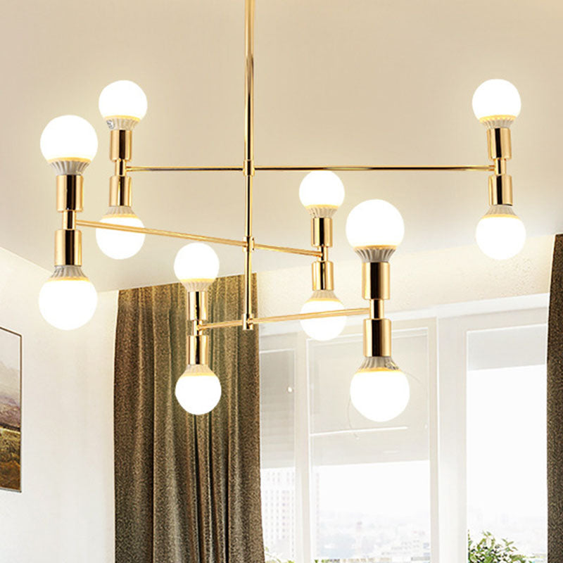 Postmoderner Stil Multi -Lampen -Kronleuchter Gold Metall Hanging Anhängerlampe für Wohnzimmer