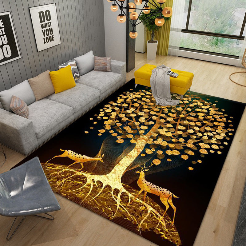 Modern Washable Carpet Novelty Deer Pattern Rug Polyester Stain Resistant Carpet for Home Decor