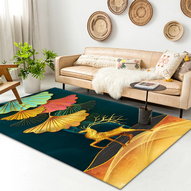 Modern Washable Carpet Stylish Deer Print Indoor Rug Polyester Stain Resistant Carpet for Home Decor