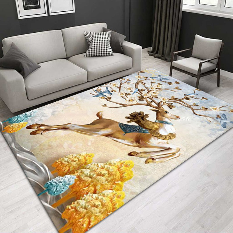 Modern Washable Carpet Stylish Deer Print Indoor Rug Polyester Stain Resistant Carpet for Home Decor