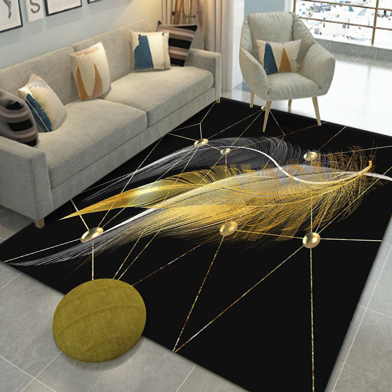 Relaxing Feather Pattern Rug Polyester Carpet Stain Resistant Area Carpet for Living Room