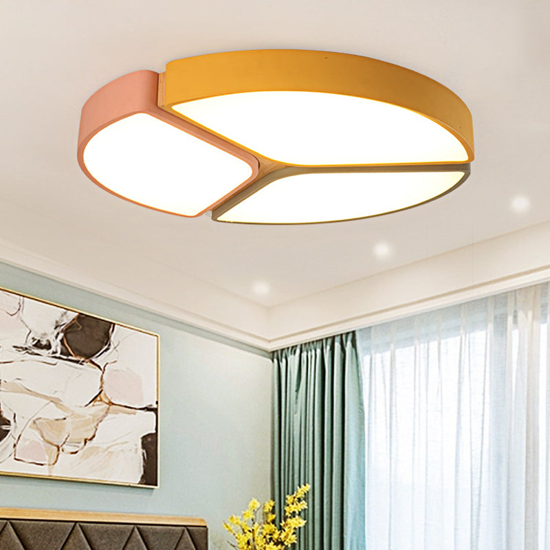 16"/19.5"/23.5" Wide Circular Flushmount Light Macaron Metallic Led Close to Ceiling Light in Warm/White Light