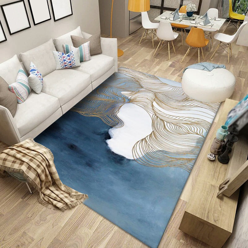 Modern Indoor Rug Leisure Abstract Print Polyster Carpet Non-Slip Area Rug for Living Room