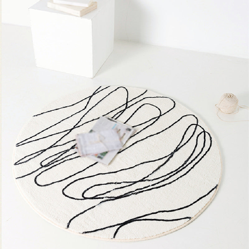 White Modern Area Carpet Abstract Pattern Polyester Area Rug Easy Care Rug for Living Room