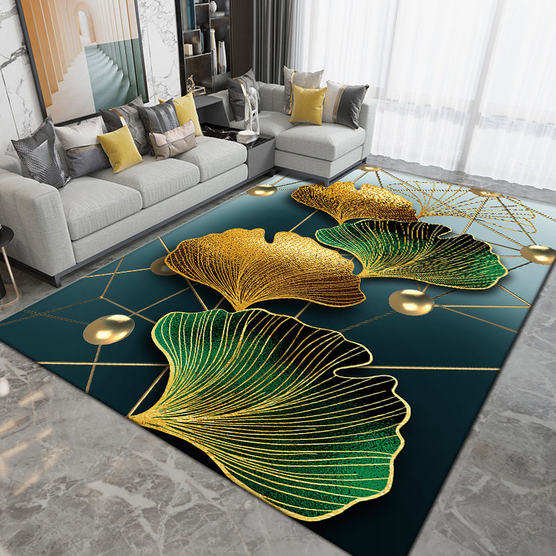 Dark Green Modern Carpet Polyester Striped Carpet Non-Slip Backing Carpet for Home Decor