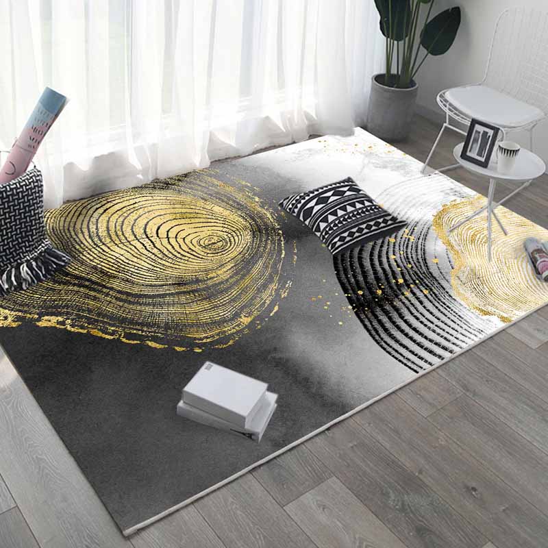 Gold Modern Rug Polyester Graphic Area Rug Non-Slip Backing Rug for Drawing Room