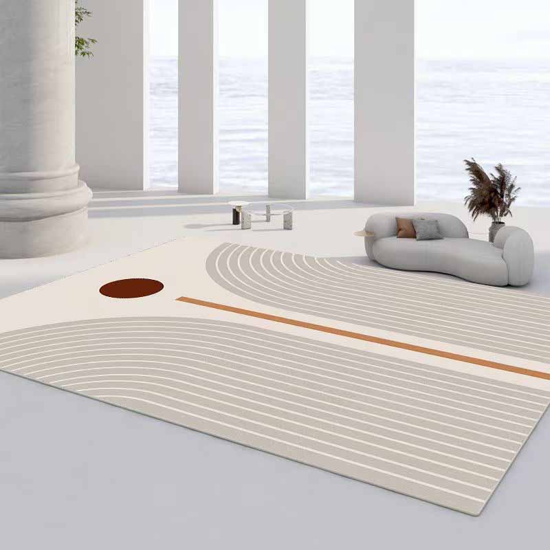Artistic Area Carpet Modern Stripe Print Carpet Washable Polyster Rug with Non-Slip Backing