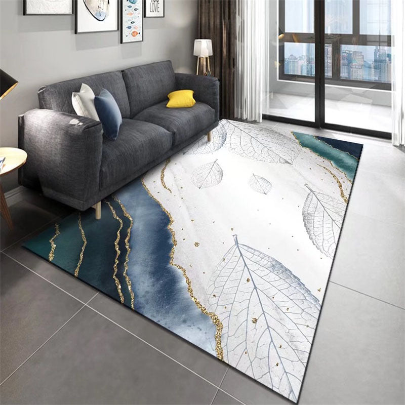 Blue Modern Area Carpet Marble Print Polyester Area Rug Non-Slip Backing Rug for Home Decor