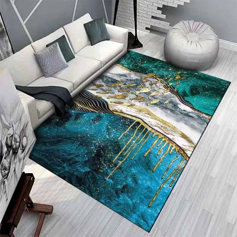 Stylish Green Modern Rug Abstract Pattern Polyester Area Rug Stain Resistant Carpet for Home Decor