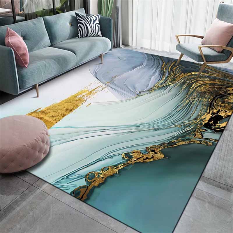 Stylish Green Modern Rug Abstract Pattern Polyester Area Rug Stain Resistant Carpet for Home Decor
