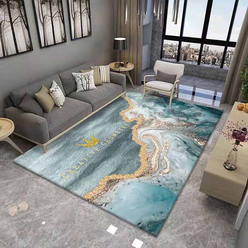Stylish Green Modern Rug Abstract Pattern Polyester Area Rug Stain Resistant Carpet for Home Decor