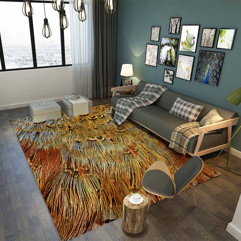 Red Modern Carpet Feather Pattern Polyester Area Rug Stain Resistant Rug for Living Room