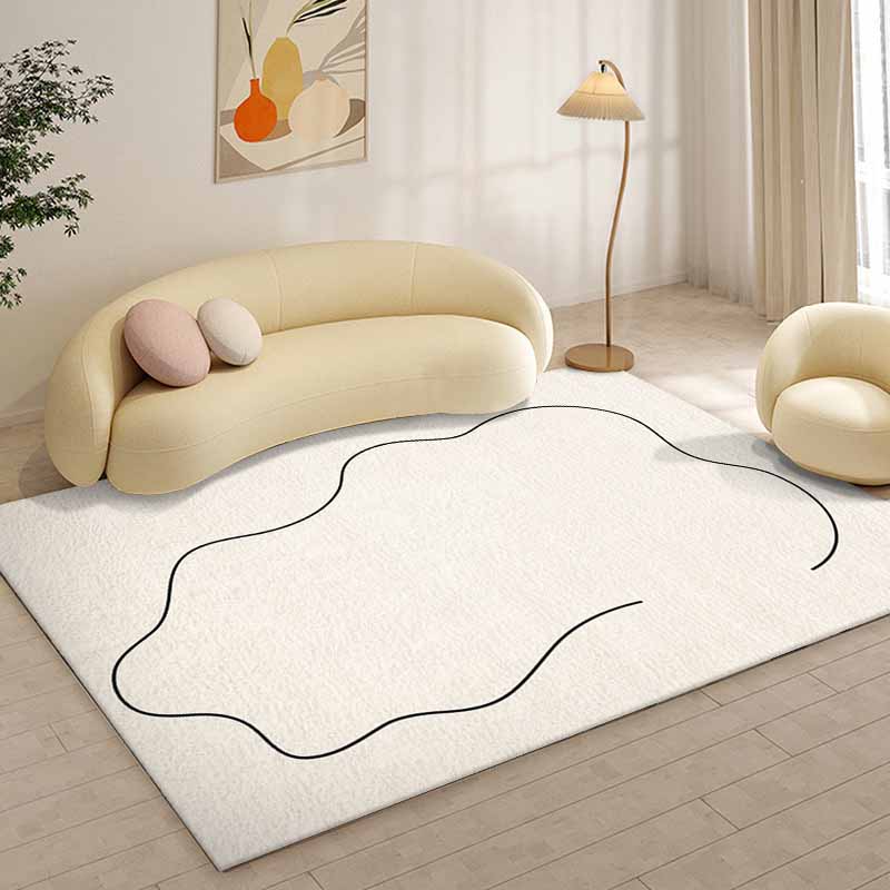 Beige Minimalist Carpet Polyester Line Carpet Washable Area Carpet for Living Room