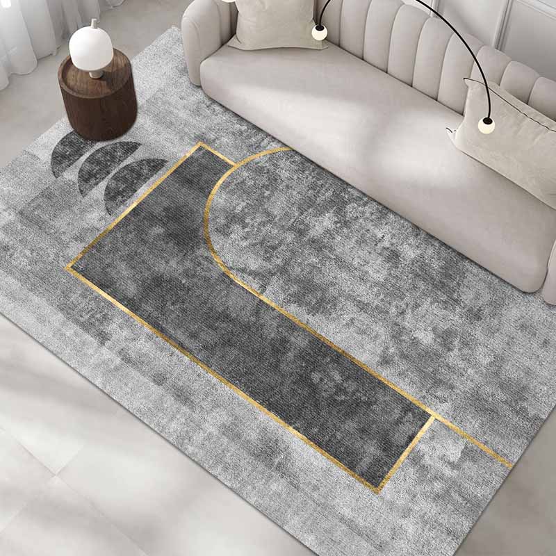 Modern Color-Blocked Area Rug Grey Polyester Area Carpet Non-Slip Easy Care Rug for Home Decor