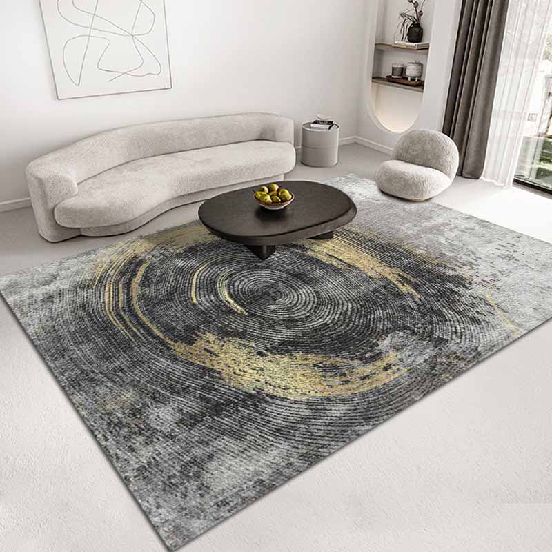 Modern Color-Blocked Area Rug Grey Polyester Area Carpet Non-Slip Easy Care Rug for Home Decor