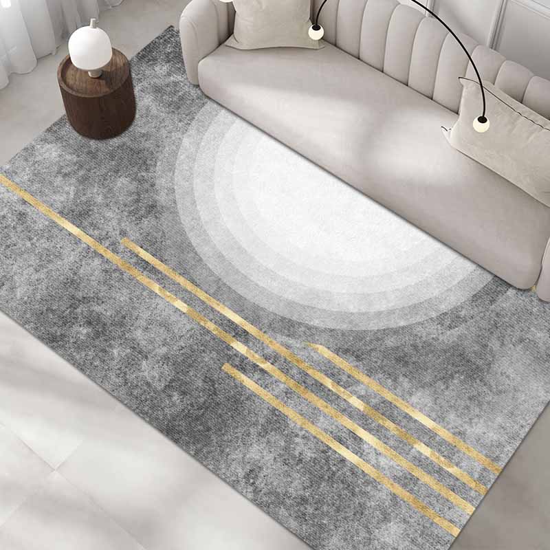 Modern Color-Blocked Area Rug Grey Polyester Area Carpet Non-Slip Easy Care Rug for Home Decor