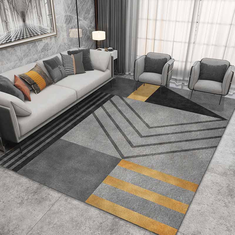 Grey Modern Rug Tie-Dye Pattern Polyester Area Carpet Stain Resistant Rug for Home Decor