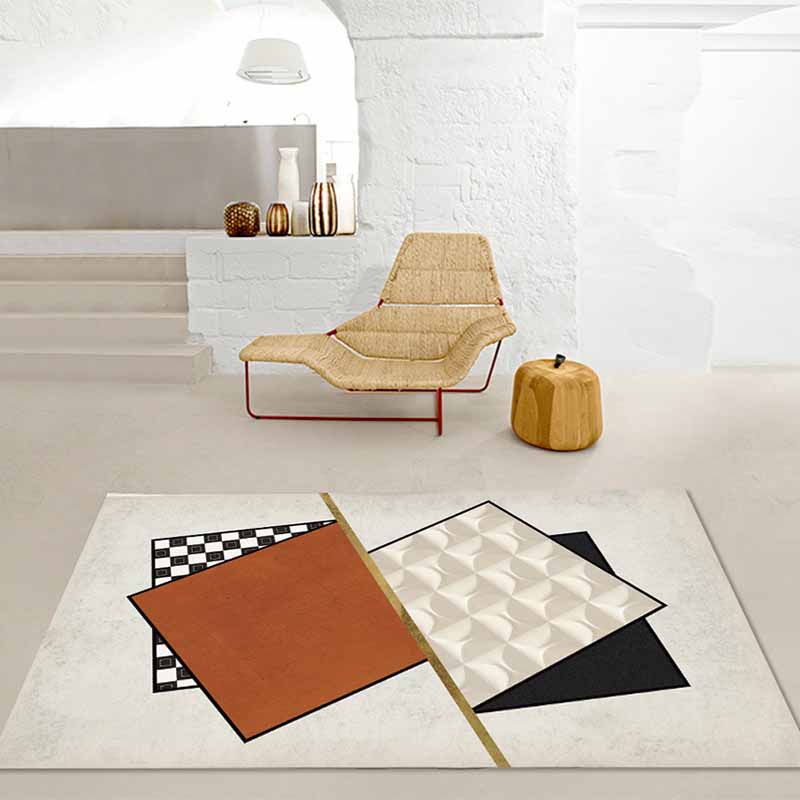 Bold Washable Indoor Rug Contrast Panel Area Rug Stain Resistant Polyster Rug for Living Room