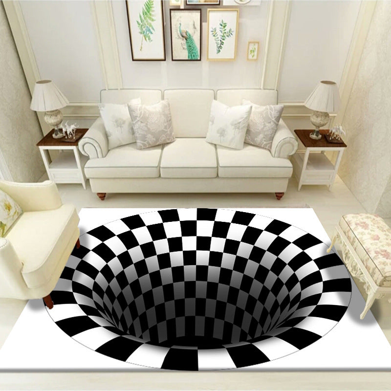Novelty Area Carpet 3D Visual Deception Funky Polyester Rug Washable Stain Resistant Indoor Carpet