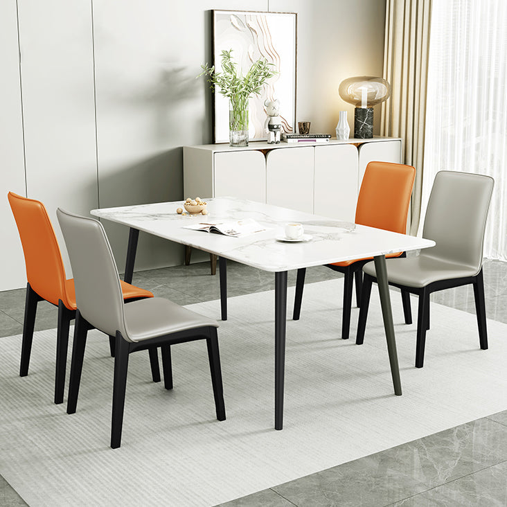 Industrial Restaurant Leather Side Chair Matte Finish Solid Back Dining Chair