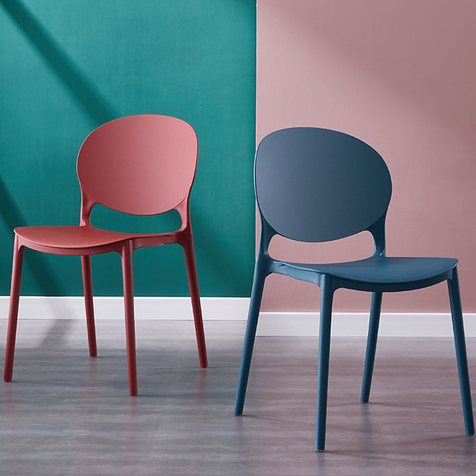 Scandinavian Armless Dining Chairs Stackable Plastic Open Back Side Chair