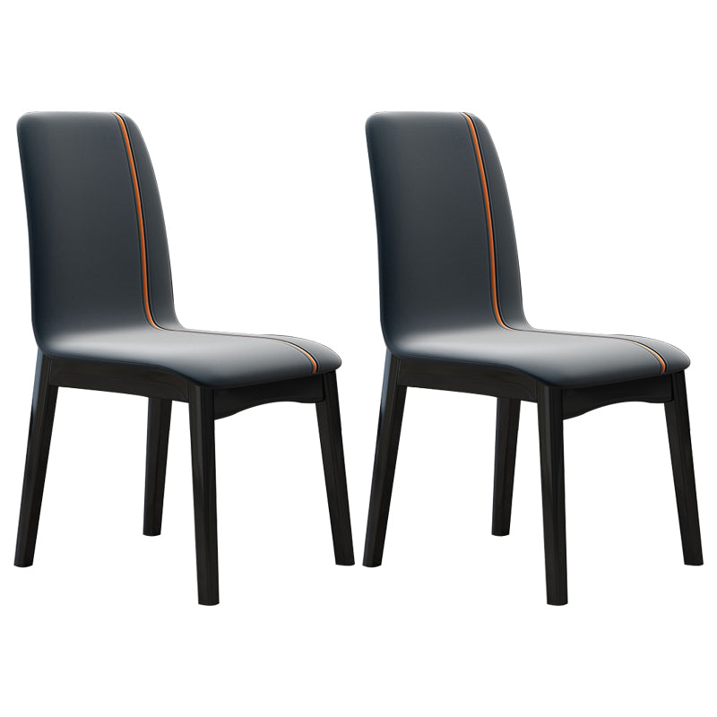 Industrial Rubberwood Solid Back Chair Matte Finish Upholstered Dining Chair with Black Legs