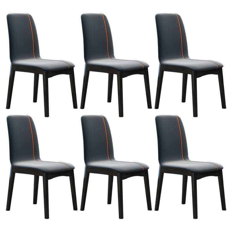 Industrial Rubberwood Solid Back Chair Matte Finish Upholstered Dining Chair with Black Legs