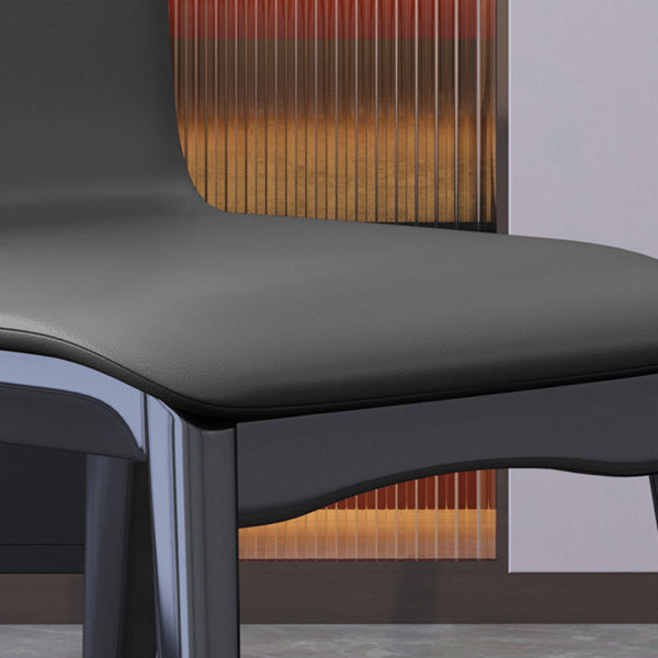 Industrial Rubberwood Solid Back Chair Matte Finish Upholstered Dining Chair with Black Legs