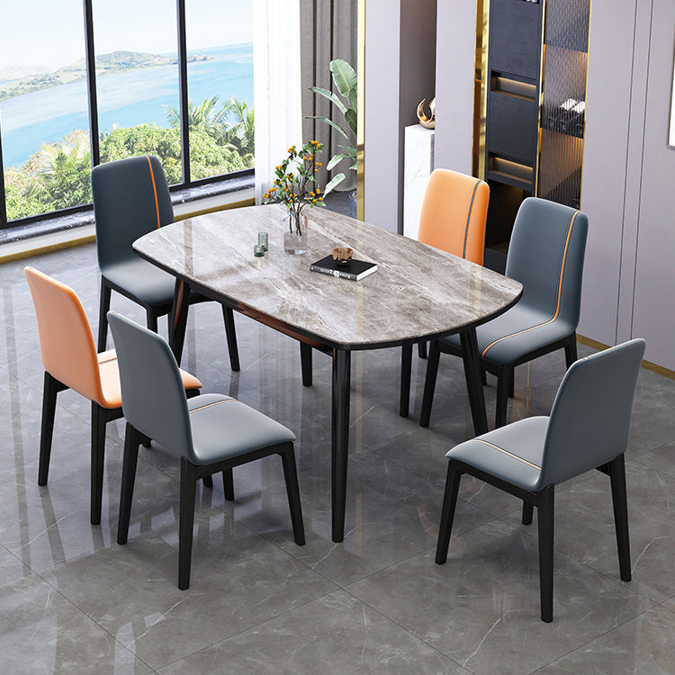 Industrial Rubberwood Solid Back Chair Matte Finish Upholstered Dining Chair with Black Legs