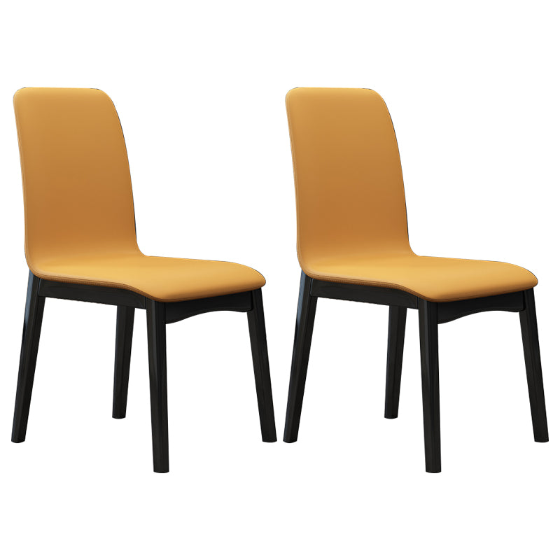 Industrial Rubberwood Solid Back Chair Matte Finish Upholstered Dining Chair with Black Legs