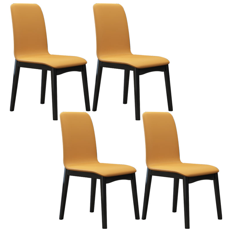 Industrial Rubberwood Solid Back Chair Matte Finish Upholstered Dining Chair with Black Legs