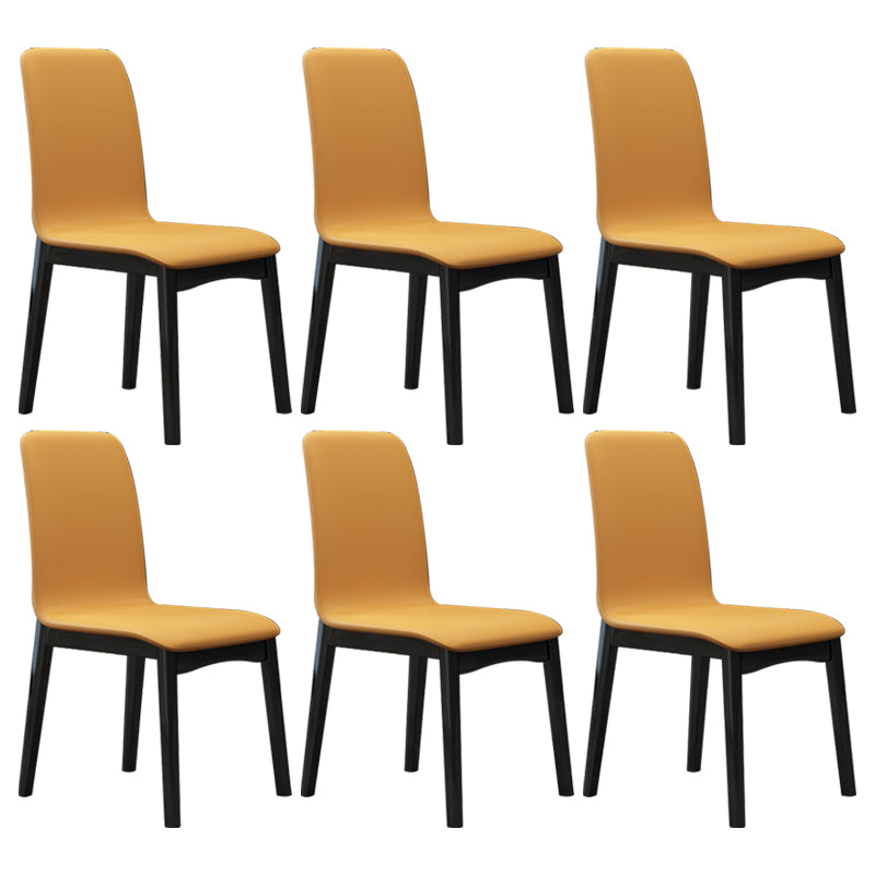 Industrial Rubberwood Solid Back Chair Matte Finish Upholstered Dining Chair with Black Legs