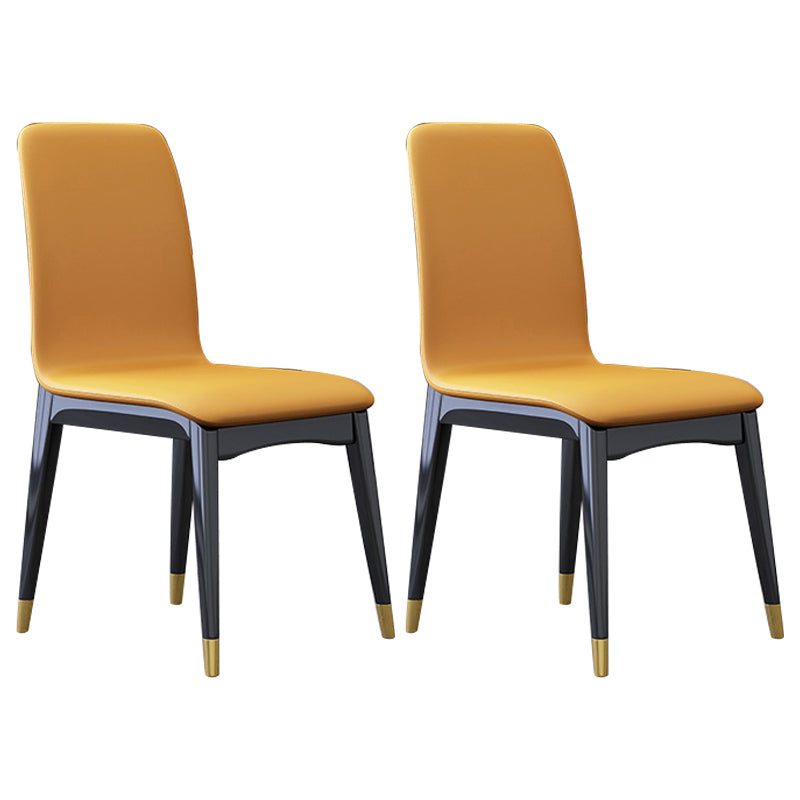 Industrial Rubberwood Solid Back Chair Matte Finish Upholstered Dining Chair with Black Legs