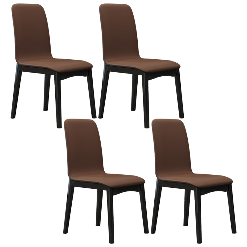 Industrial Rubberwood Solid Back Chair Matte Finish Upholstered Dining Chair with Black Legs