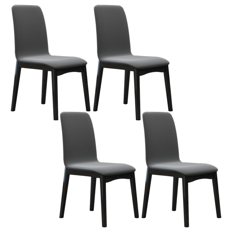 Industrial Rubberwood Solid Back Chair Matte Finish Upholstered Dining Chair with Black Legs