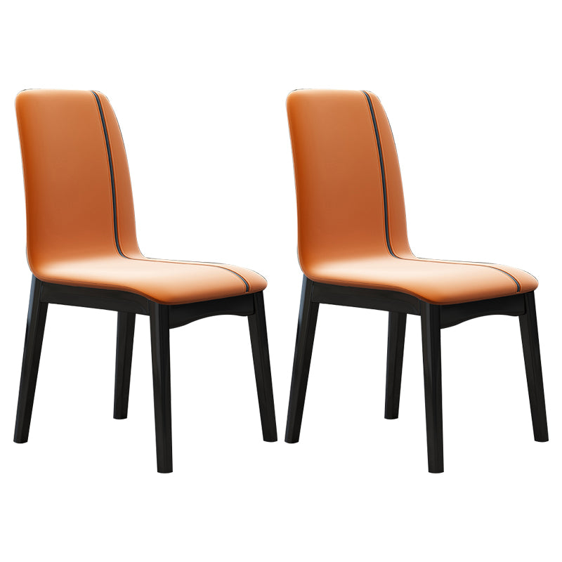 Industrial Rubberwood Solid Back Chair Matte Finish Upholstered Dining Chair with Black Legs