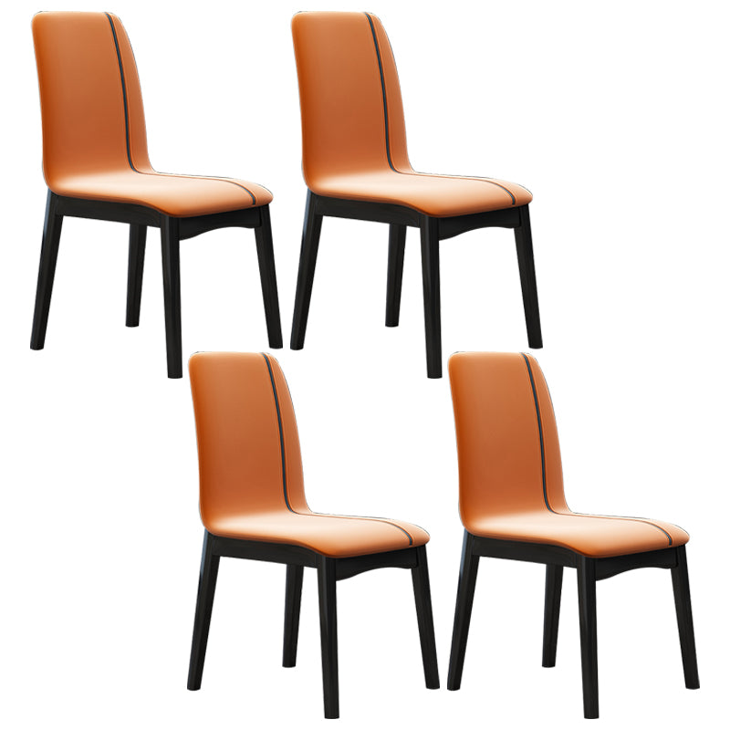Industrial Rubberwood Solid Back Chair Matte Finish Upholstered Dining Chair with Black Legs
