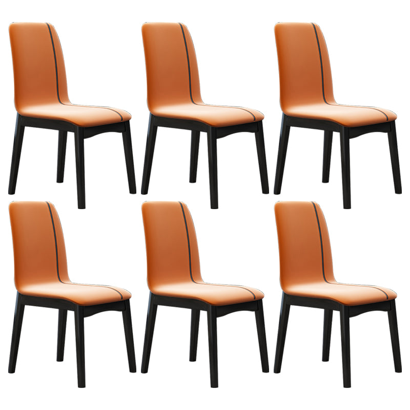 Industrial Rubberwood Solid Back Chair Matte Finish Upholstered Dining Chair with Black Legs