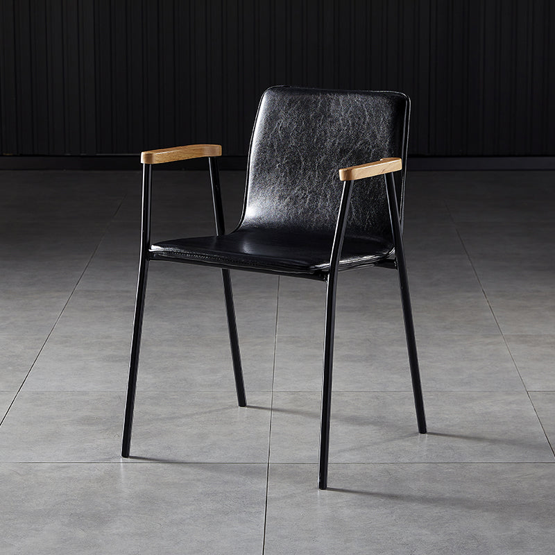 Industrial Style Leather Dining Side Chairs Solid Back Armless Chairs for Home Use