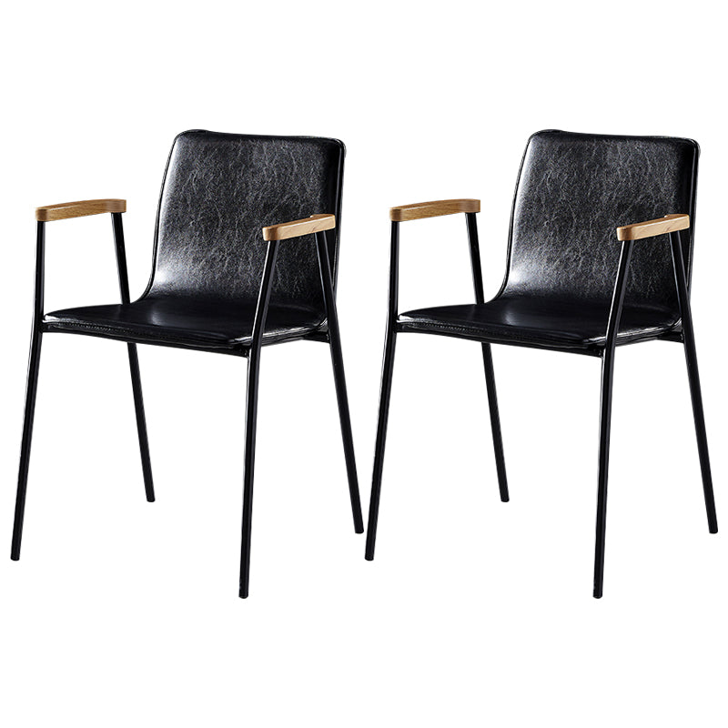 Industrial Style Leather Dining Side Chairs Solid Back Armless Chairs for Home Use